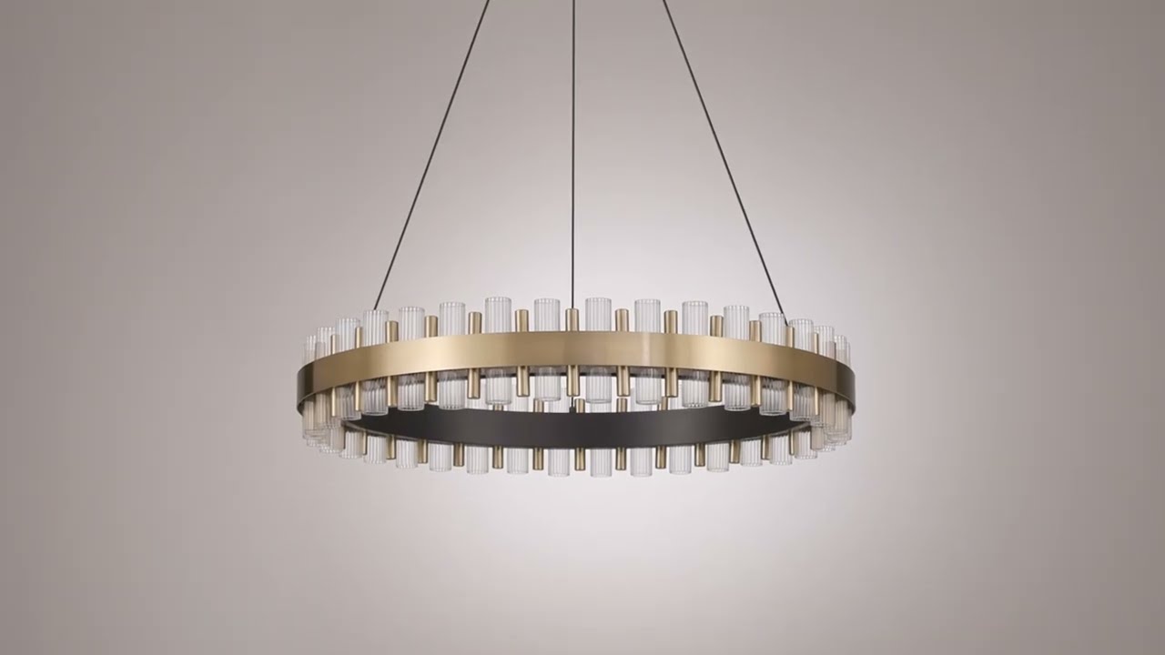 Video 1 Watch A Video About the Possini Euro Messina Gold and Matte Black LED Ring Chandelier