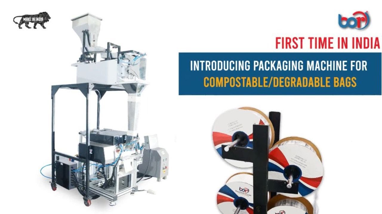Compostable Bags Packaging Machine to pack your products in Eco Friendly Packaging Materials.