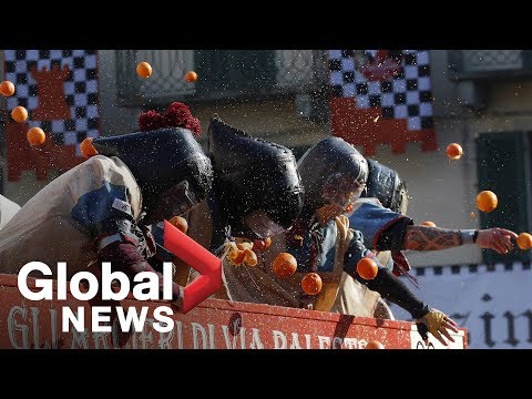 Italians turn out in droves for 'Battle of the Oranges' festival