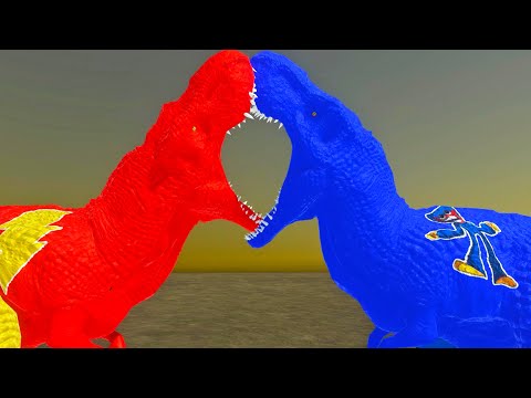 HUGGY WUGGY T-REX vs SHAZAM T-REX DEATH RUN IN THE DEAD FOREST - Animal Revolt Battle Simulator