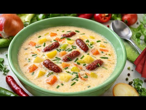 Perfect for winter! Creamy cheese soup with potatoes and salami. #586