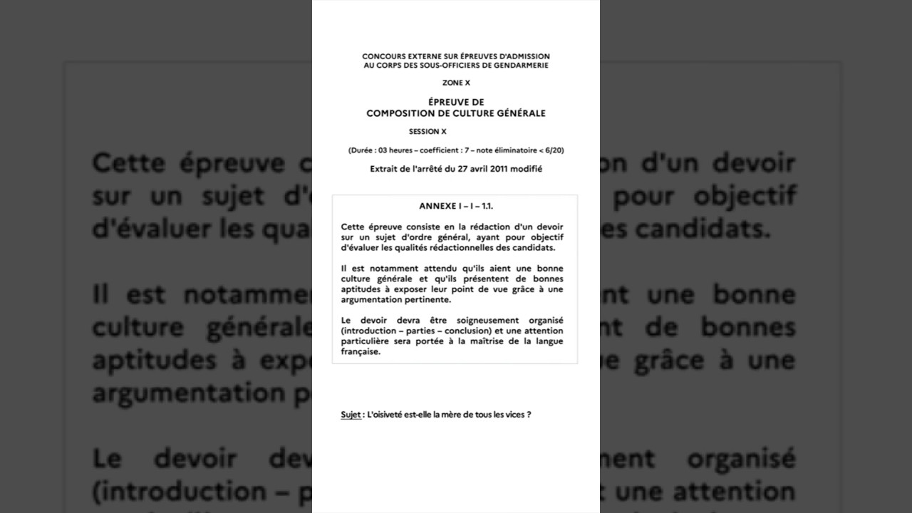 Concours Sous-officier Gendarmerie SOG/ Sujet Blanc # 2