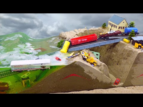 Dam Breach Experiment Video - Railway Bridge Collapse And Trains Crash Into Water - Natural Disaster