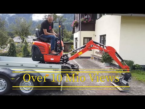 Minibagger Kubota K008 beim Abladen 2 Achs Anhänger ohne Rampe! This video just exploded with views