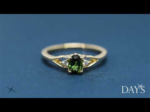 Maine Green Tourmaline Ring in 14kt Yellow Gold with Diamonds (.04ct tw)