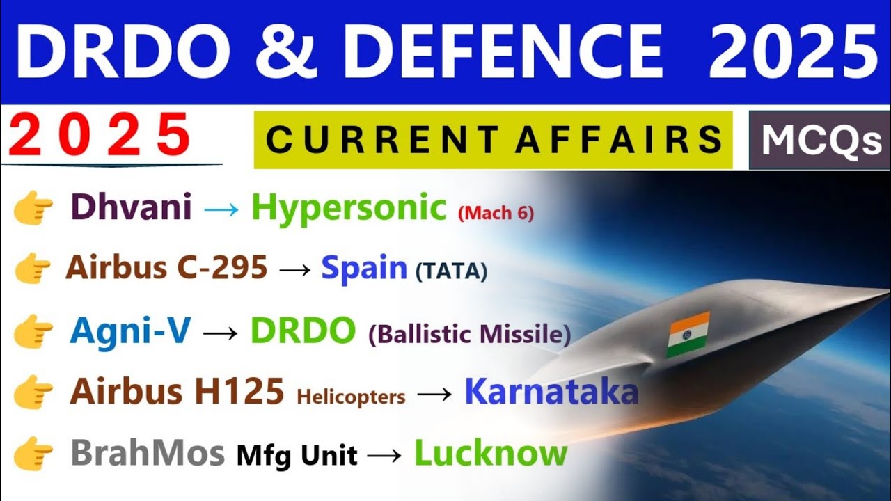 DRDO & DEFENCE CURRENT AFFAIRS 2025 | MISSILE, AIRCRAFT, NAVY, ARMY UPDATES | SSC, RAILWAY, DEFENCE