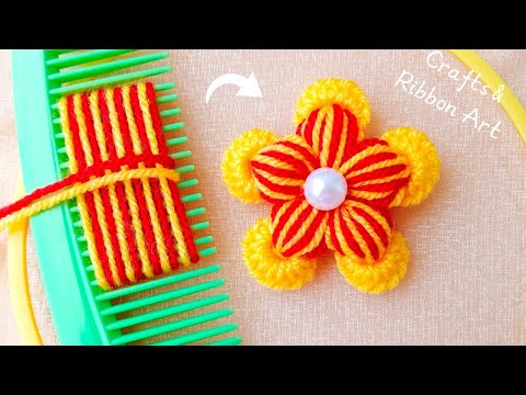 It's so Beautiful 💖🌟 I Made It with Yarn Using Hair Comb - Super Easy Woolen Flower Making Idea