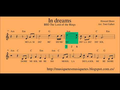 In dreams. BSO El Señor de los anillos. Partitura flauta + playalong (C instruments)