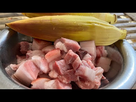 Pork with Banana flower || Desi style pork banana flower recipe ||