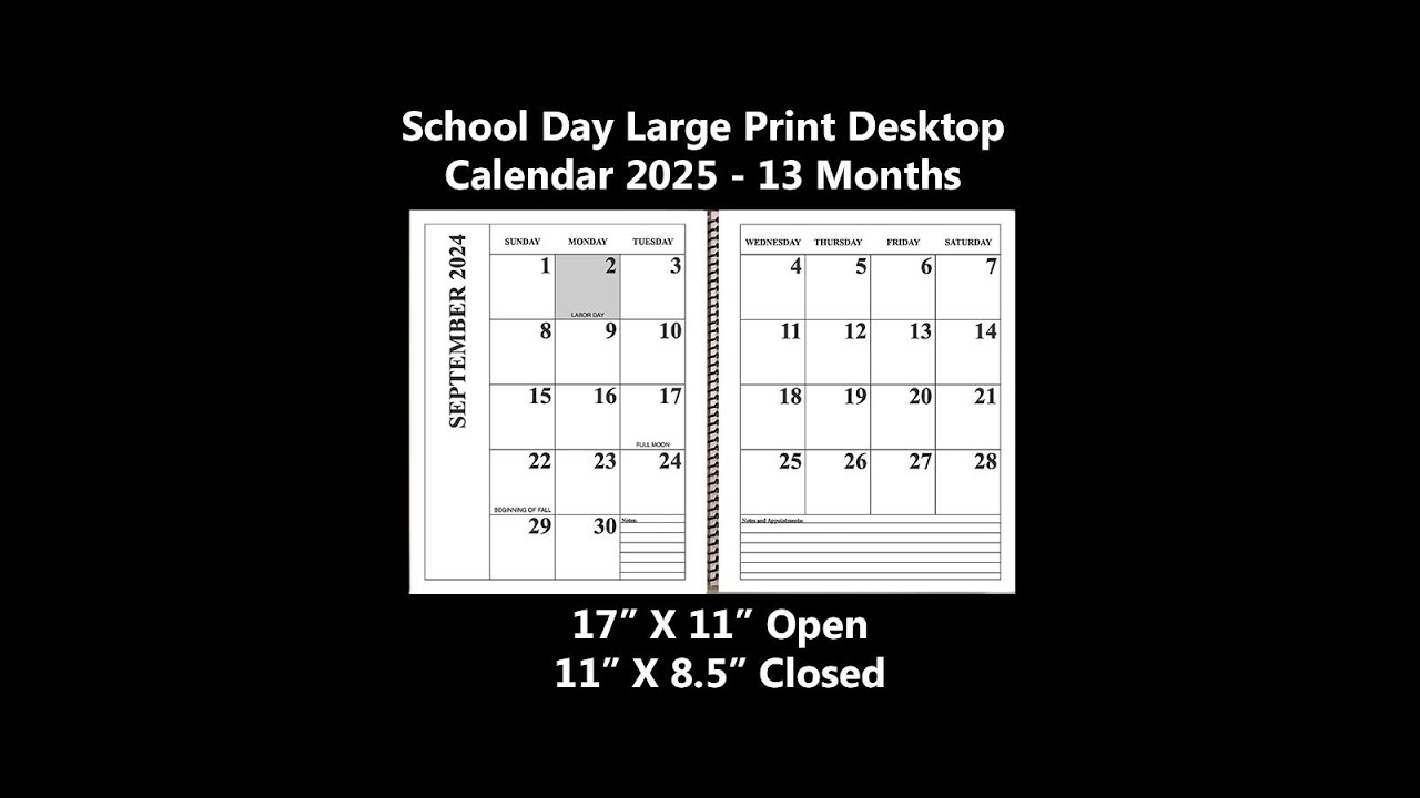 13 Month School Day Desktop Calendar