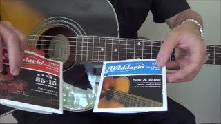 Video thumbnail for D'Addario EJ40 Silk and Steel and EZ900 85/15 Bronze String Comparison on Epiphone AJ-220S Guitar by Edwin-E