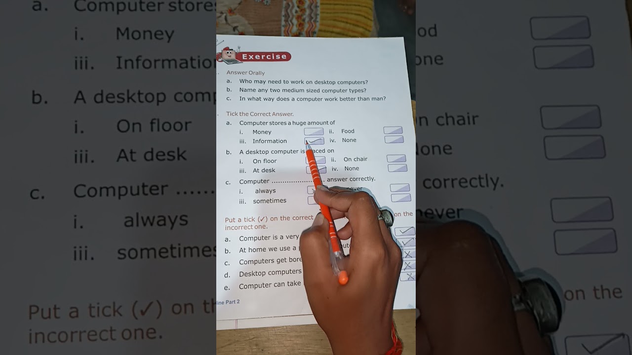 Class-2, Computer||Ch-1, Introduction of computers||Tick the correct option||