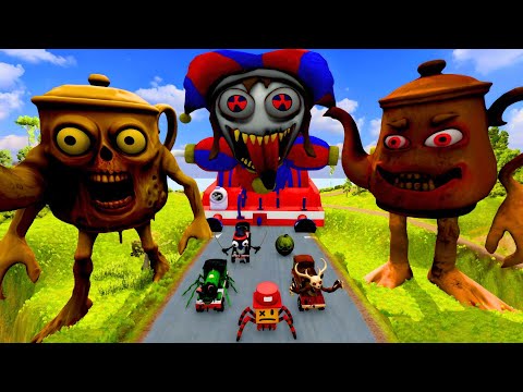 ALL MONSTERS Big & Small Cars Downhill Madness with POMNI EATER & CAR EATER & BUS EATER – BeamNG