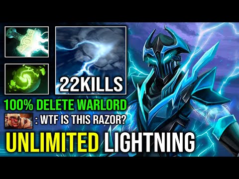WTF 100% Thunder God 1v5 Unlimited Lightning Counter Warlord with Super Tank Carry Razor Dota 2