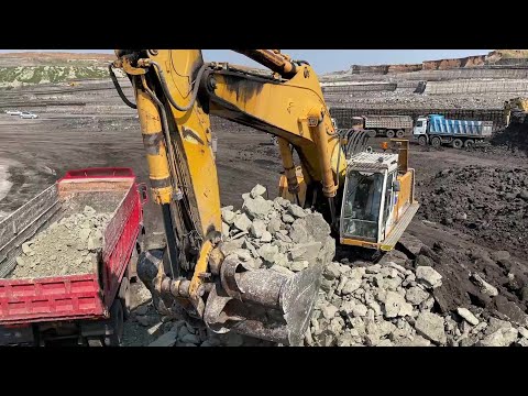 Liebherr 964 Excavator Loading Mercedes And MAN Trucks