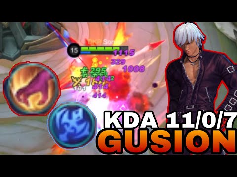 NO DEATHS!! GUSION K. FAST HAND!! KDA 11/0/7 BUILD TOP 1 GLOBAL GUSION MOIBLE LEGENDS