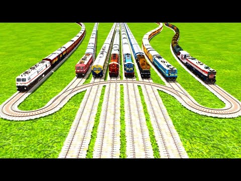 8 TRAINS VS ZIG-ZAG U-TURN RAILWAY TRACKS & FOUR DIFFERENT RAILWAY TRACKS|▶️ Train simulator 2024|