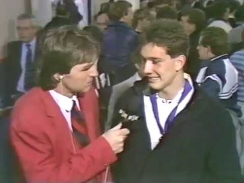 Peter McKenna interviewing Stephen Silvagni after the 1986 VFL grand final