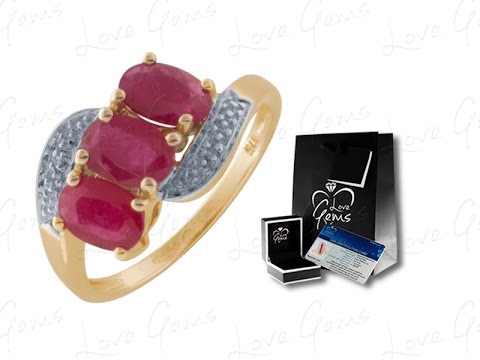 9ct Gold Ruby & Diamond Trilogy Ring