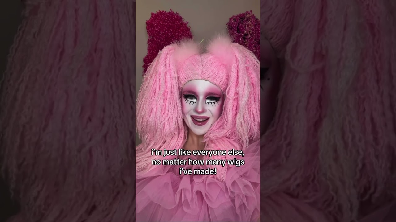 i’m just a simple clown girl with a passion for yarn 😌🧶 #dragqueen #wigs #handmade #crafts #yarn