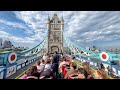 Wide Cinematic View Of London Tower Bridge From Open Tour Bus 4K HDR