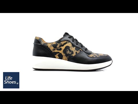 Clarks Un Rio Sprint Leopard Print Combi Ανατομικά Δερμάτινα Μαύρα Λεοπάρ Sneakers (26163235)