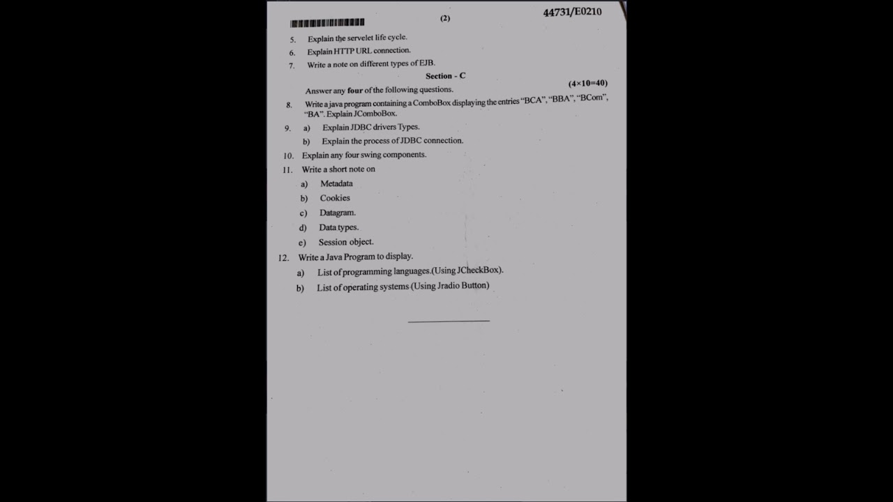 #B.C.A 5th Semester #Advanced JAVA Question paper March/April:-2023