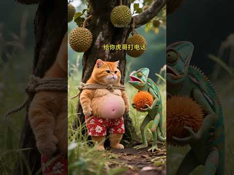 Episode 34 || Green monitor lizard fights with fat orange cat and tiger #cat #aicat #fatcat