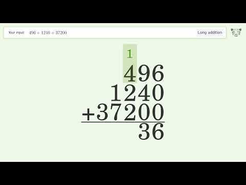 Long Addition Problem 496+1240+37200: Step-by-Step Video Solution | Tiger Algebra