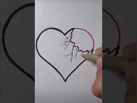 رسم سهل رسم قلب مكسور بطريقة جديدة ️