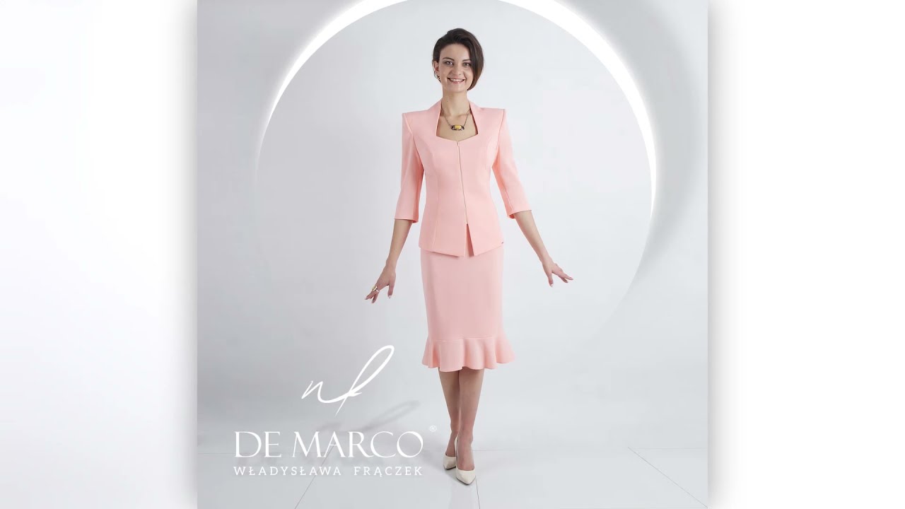 Eleganckie garsonki, kostiumy damskie ze spódnicą De Marco Ekskluzywne stylizacje na wesele, komunię