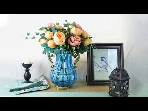 SOGA Colored European Glass Home Decor Flower Vase with Two Metal Handle