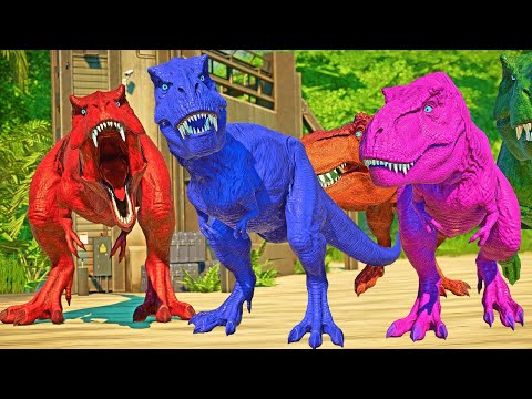 T-REX Squad vs All Large Carnivore Dinosaurs Fighting - Jurassic World Evolution Dinosaur Mods