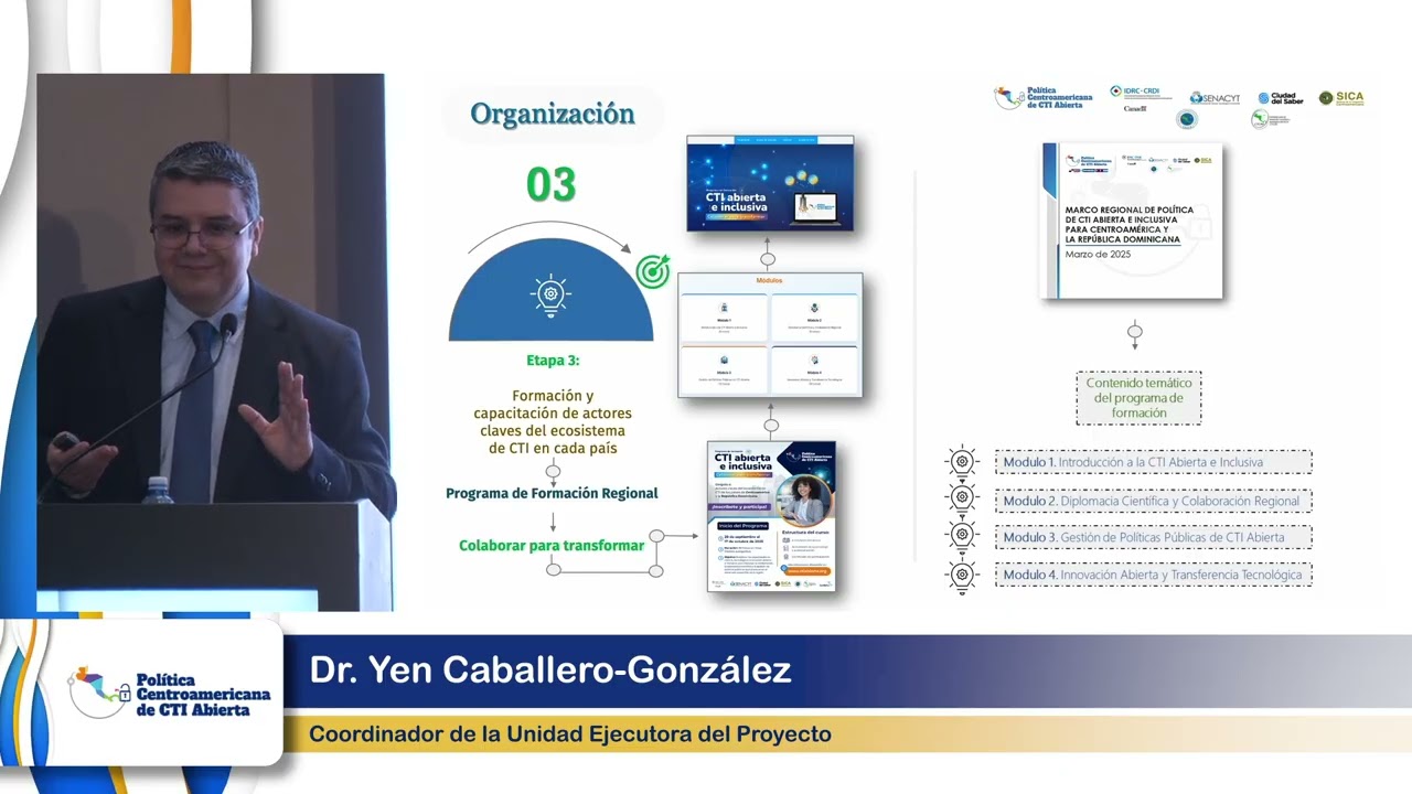 Dr. Yen Caballero-González expone conferencia sobre la trayectoria y resultados del proyecto.