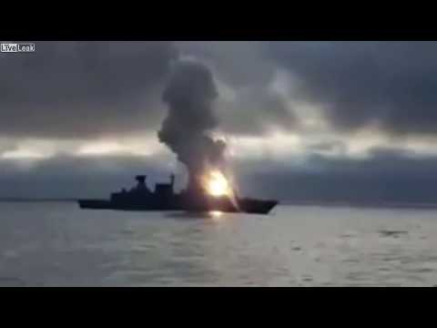 Missile exploding onboard the German Navy 'Frigate Saxony'