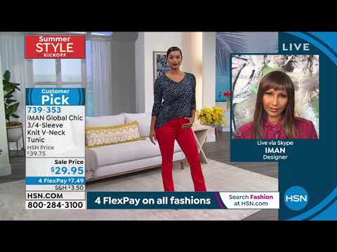 IMAN Global Chic 3/4Sleeve Knit VNeck Tunic