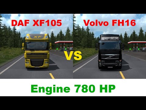 ETS2 Comparison - 780HP DAF XF105 vs 780HP Volvo FH16 - Drag Race