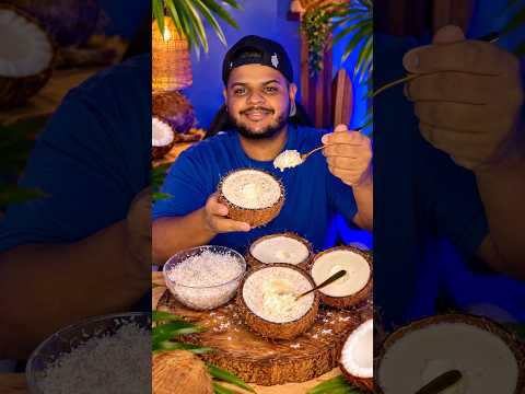 Tasting homemade coconut ice cream 🥥🌴🍨#asmr #mukbang #recipe #tasting #food