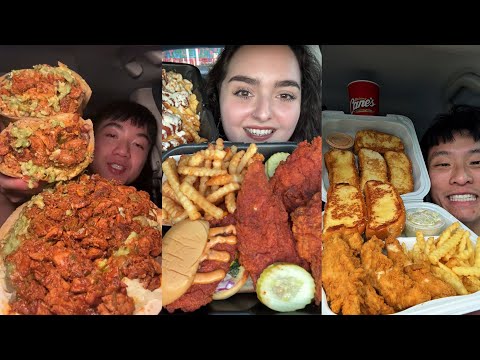 TIKTOK Mukbang Compilation | Raising Cane&rsquo;s, Chipotle, Dave&rsquo;s Hot Chicken, In-N-Out & More! 🍟🌯🔥🍔