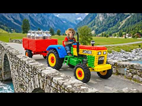 Monkey Nana Drives JCB Tractor Excavator to Harvest Apples and Catch a Sneaky Thief on the Farm! JCB