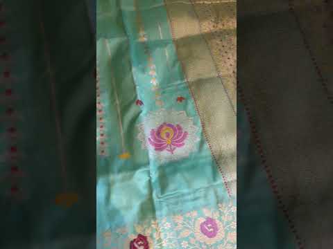 Pure Katan Silk Kaduwa Weave Turquoise Blue Saree with Rose and Lotus Motifs