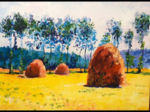 🎨 Meisterwerk malen: Monets Heuschober in Acryl | Ausführliches Tutorial 🖌️🌾 (Teil 1/2)