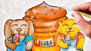 איך מציירים כלב וחתול חמודים ביותר!!! 🐶🐺 בצבעי מים 💧 ציורים קלים וחמודים למתחילים 🎨 ציור הדגמה 2020