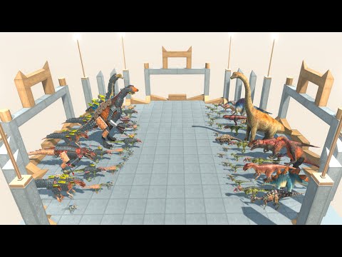 Cyber Dinosaurs vs Classic Dinosaurs on Air Arena in Animal Revolt Battle Simulator