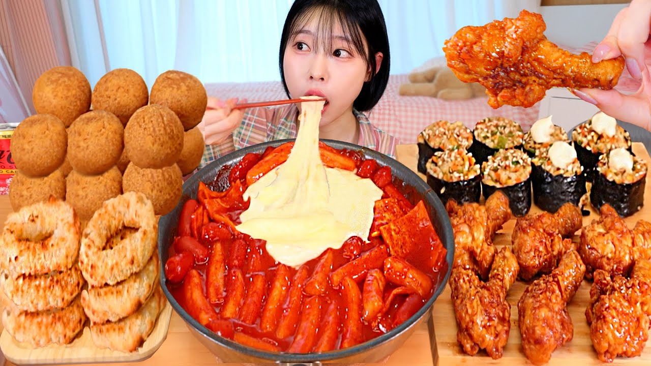 ASMR MUKBANG| 직접 만든 떡볶이 양념치킨 김밥 먹방 & 레시피 FRIED CHICKEN AND Tteokbokki EATING