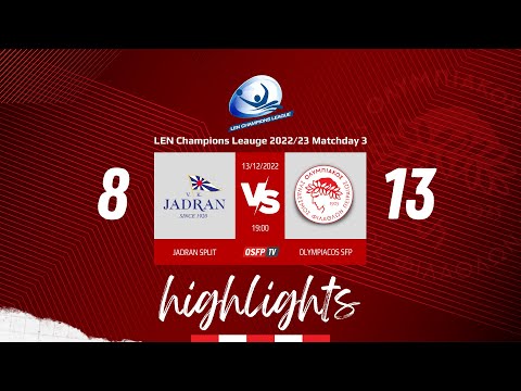 V.K. Jadran vs Olympiacos S.F.P. : 8 - 13 (Highlights 13/12/2022)