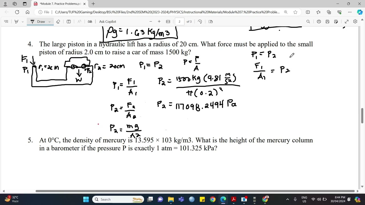 Hydrostatic Pressure - Practice Problem #4