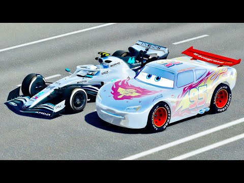Lightning McQueen Silver Edition vs Mercedes F1 2022 - Desert Drag Race