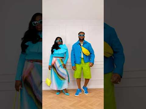 Vibrant Duo: Matching Turquoise & Lime Green Outfits! #couplefashion #fashion #couplegoals