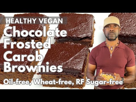 The Best Chocolate Frosted Carob Brownies-  Vegan, Oil-free, Wheat-free, Refined-Sugar-free